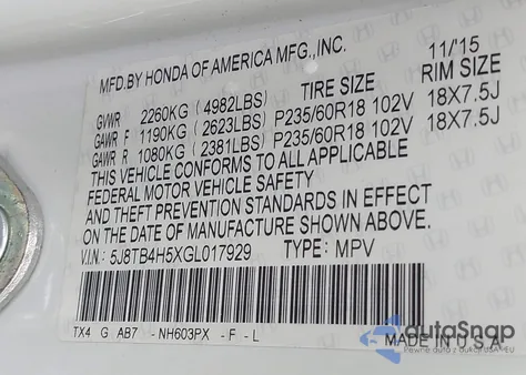 2016 Acura Rdx Technology Acurawatch Plus Packages/Technology Package z USA, uszkodzony, nr VIN 5J8TB4H5XGL017929